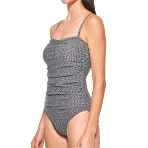 NWT DKNY One Piece Swim Suit Black and White Geometric Print Women’s size L